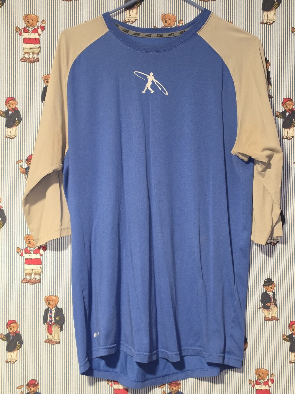 Nike Men’s Blue Raglan Long Sleeve with Tan Sleeves